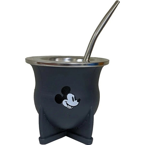 Caneca com Bombilla para Mate PPR Mickey Mouse - Cinza