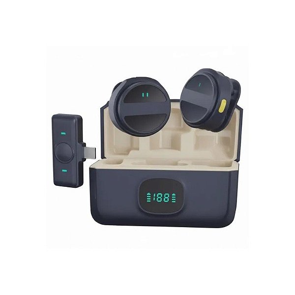 Microfone Sem Fio Via Satélite A-MK203 Tipo C + Lightning - Preto