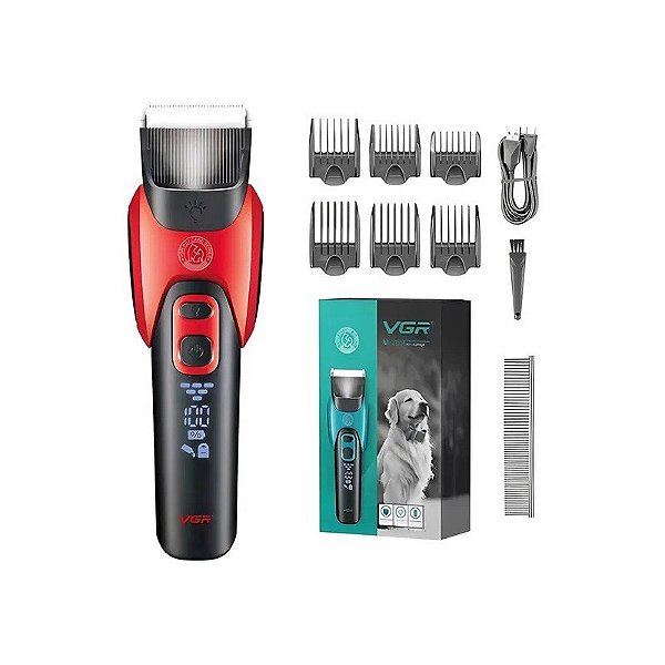Cortador de Pelos para Animais de Estimação VGR V-208 6 em 1 - Preto/Vermelho