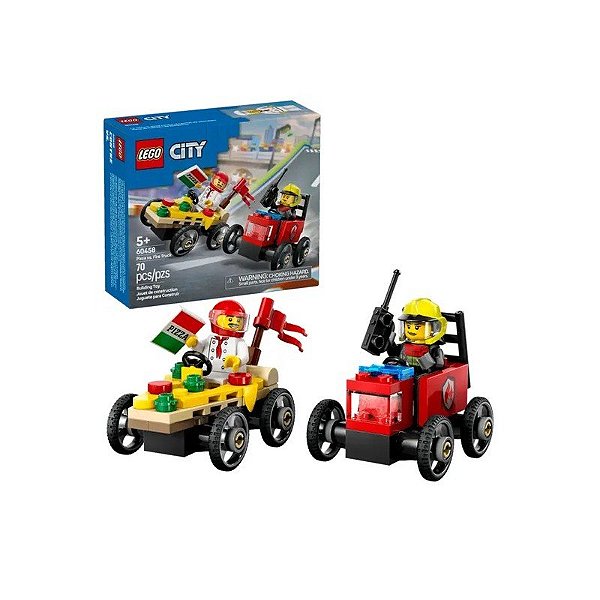 Pack Lego City de Carros de Corrida: Pizza VS Caminhão de Bombeiros 70 Peças