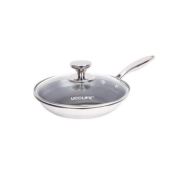 Panela de Aço Inoxidável com Tampa de Vidro. Interior Antiaderente.