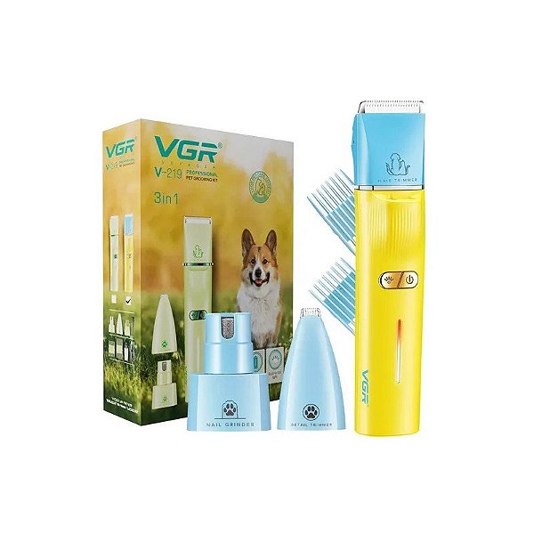 Cortador de Pelos VGR V-219 - para Cachorro - Recarregável - Amarelo e Azul