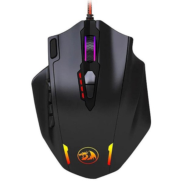 Mouse Gamer Redragon M908 Impact RGB com Cabo USB Preto