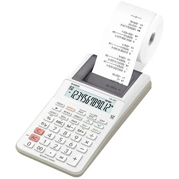 Calculadora Casio com Impressora HR-8RC (12 Dígitos) - Branco