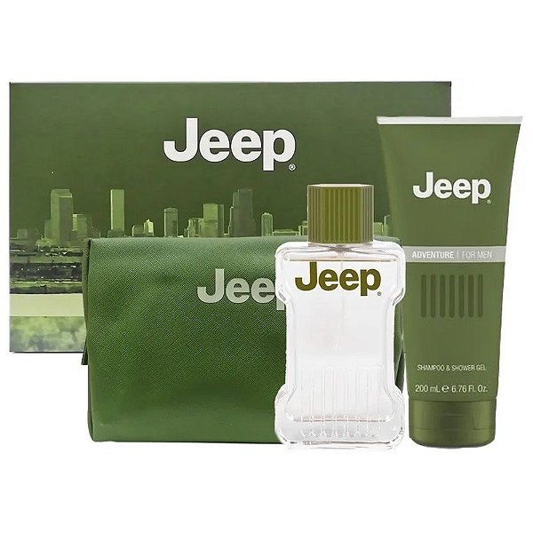 Kit Jeep Adventure Loção Pós-Barba 100mL + Shampoo + Gel de Banho 200mL + Necessaire