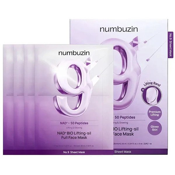 Máscara Facial Numbuzin N.9 NAD+ 50 Peptídeos Bio Lifting-Sil (4 Unidades)