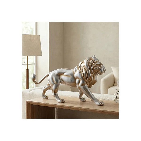 Estátua Decorativa de Leão 46 CM Prateada