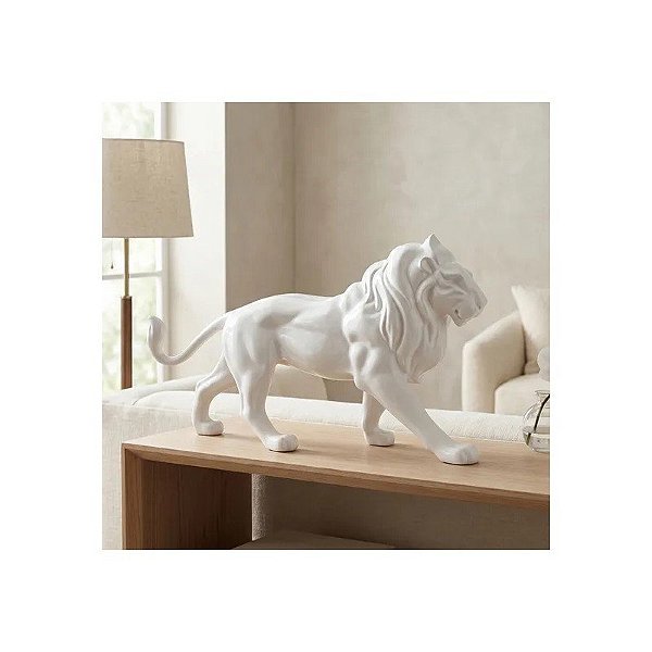 Estátua Decorativa de Leão 46 cm Branca