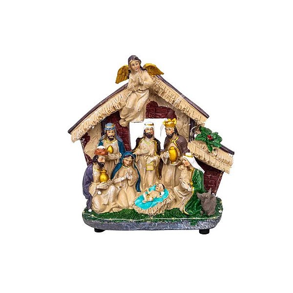 Figura de Natal Em Casa com Anjo 26CM