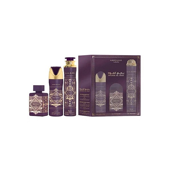 Kit Lattafa Amethyst Bade'e Al Oud - Água de Perfume - Unissex - 3 Em 1 - 300ML + 200ML + 100ML