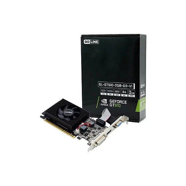 Placa de Vídeo Goline Nvidia Geforce GT-610 2GB DDR3 - GL-GT610-2GB-D3-V1 (1 Ano de Garantia)