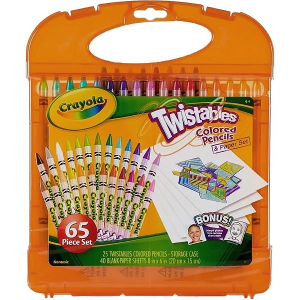 Estojo Crayola Twistables Lápis de Cor e Kit de Papel 04-5225 (65 peças)