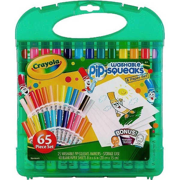 Estojo Crayola Pip - Marcadores Laváveis Squeaks 04-5227 (65 peças)