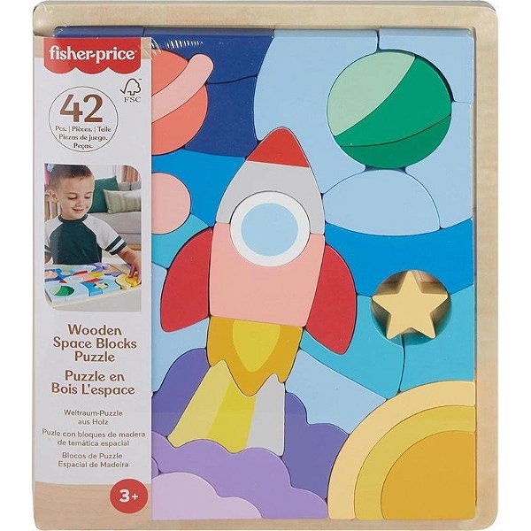 Quebra-cabeça Blocos de Madeira de Temática Espacial Fisher Price - HXY42