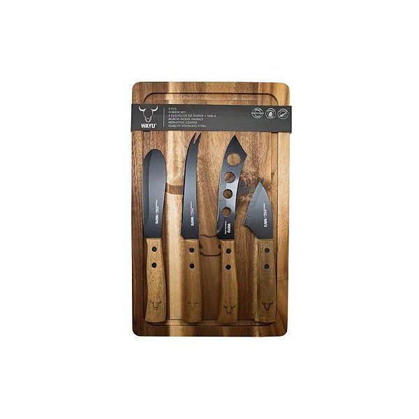 Conjunto de Aperitivo Wayu com Facas + Tábua 20x33cm