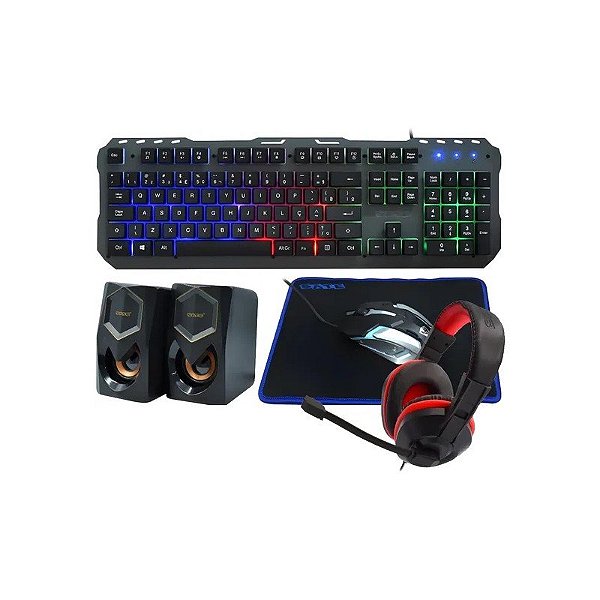 Kit Gamer Satellite GK-53 Teclado Portugués + Mouse + Auricular + Mousepad + Speaker - Negro
