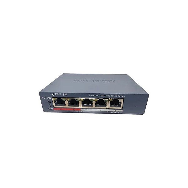 Hub Switch PoE Hikvision 4 Portas 10/100Mbps Modelo DS-3E1105P-Ei/M 45W
