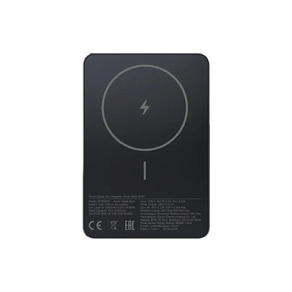 Carregador Portátil Xiaomi Super Slim Magnetic Power Bank BHR08PMGL 5000MAH - Preto