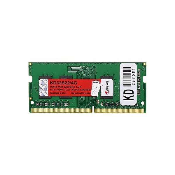 Memória para Notebook Keep Data, DDR4 4GB (1X4GB), 3200MHZ, So-DIMM, KD32S22/4G, Verde