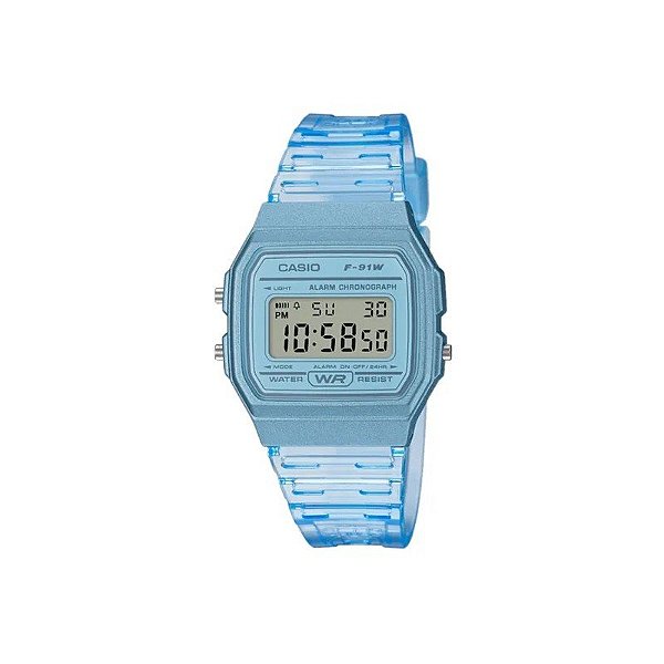 Relógio Unissex Digital Casio Vintage F-91WS-2DF Celeste