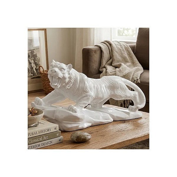 Estátua Decorativa Felino 45 CM Branca
