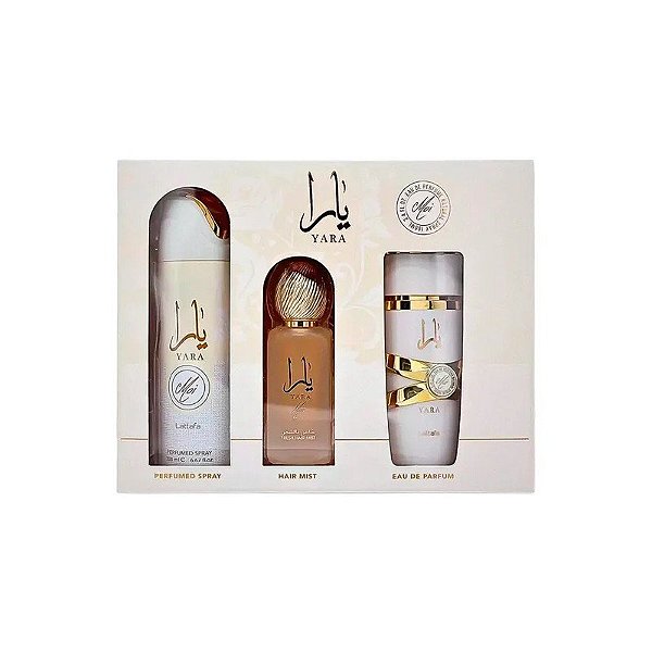 Kit Lattafa Yara Moi Feminino Perfume + Desodorante + Spray de Ambiente