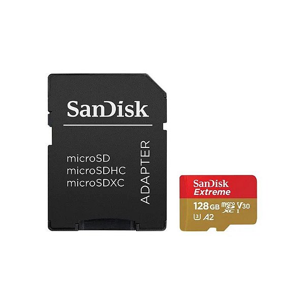 Cartão de Memória Micro SD Sandisk Extreme 190-90 MB/s U3 128GB Com Adaptador (SDSQXAA-128G-GN6AA)