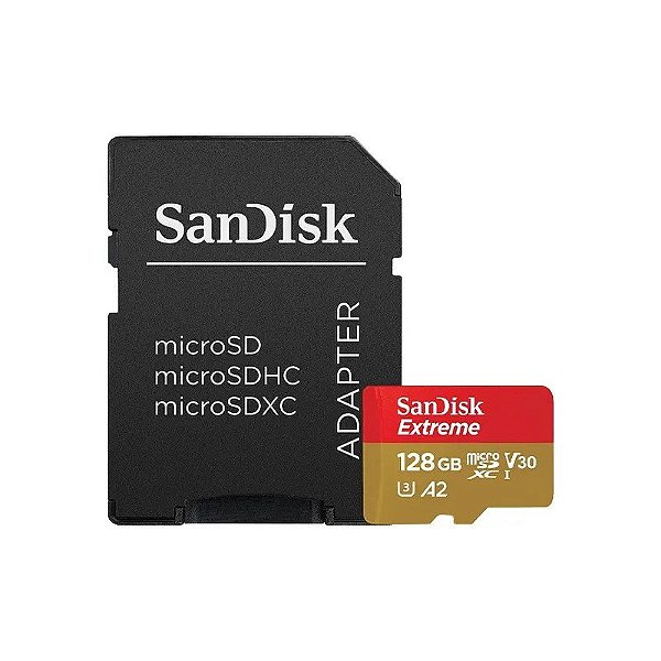 Cartão de Memória Micro SD de 128GB Sandisk Extreme SDSQXA1-128G-GN6MA Vermelho/Dourado