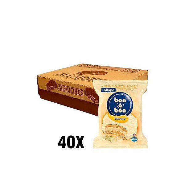 Alfajor Arcor Bon O Bon Recheio de Creme de Amendoim com Cobertura de Chocolate Branco CX c/ 40x40g