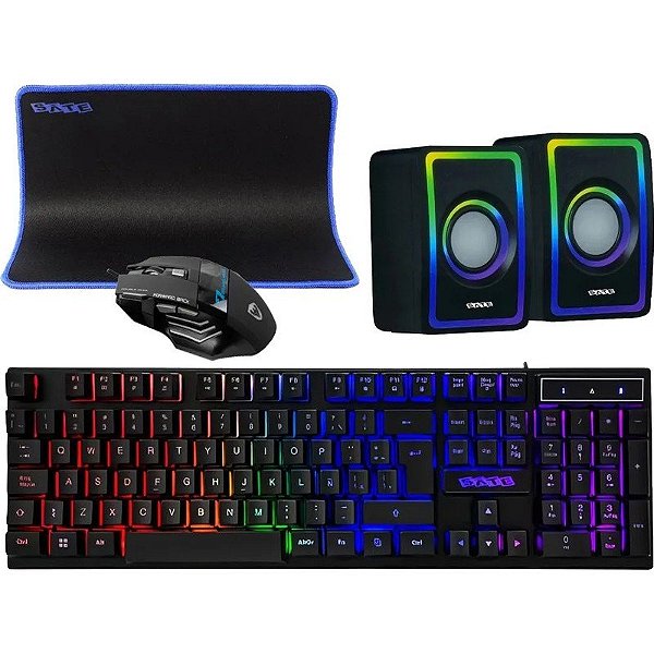 Kit de Teclado Gamer 4 em 1 + Mouse + Mousepad + Caixa de Som GK-42