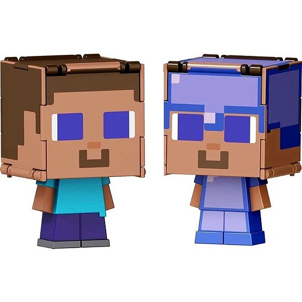 Figuras Minecraft Steve na Armadura Encantada Flippin' Figs 2 em 1 Mattel - JCN19