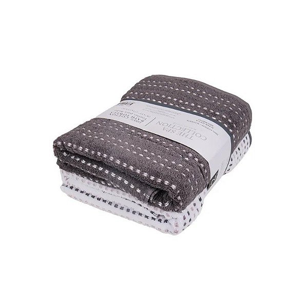 Toalha de Banho em Algodão 71x135cm 2 Peças Cinza e Branco