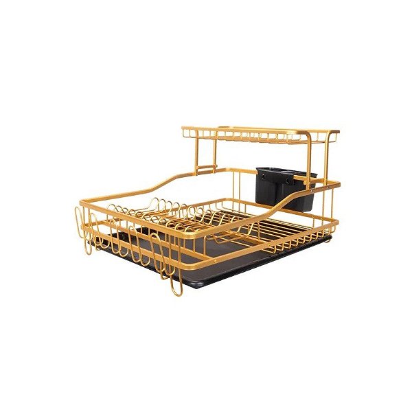Escorredor de Louças em Metal Amarelo com Bandeja 42.5X32.5X24.5CM