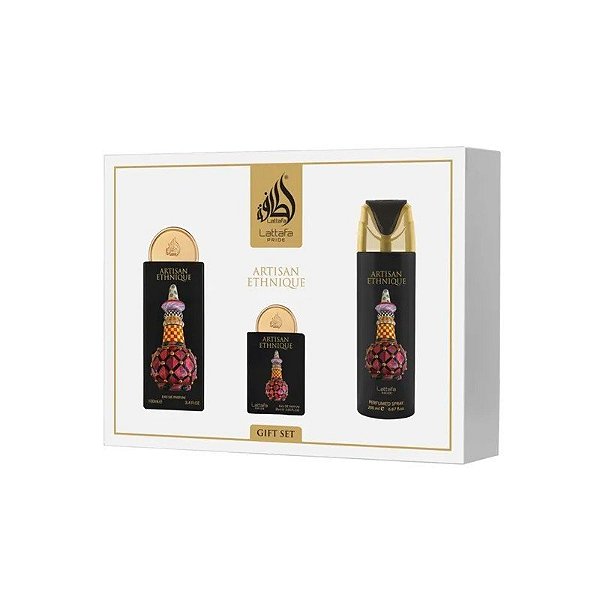 Kit Perfume Lattafa Pride Artisan Ethnique Edp 100ml + Mini Perfume 20ml + Spray 200ml - Unissex