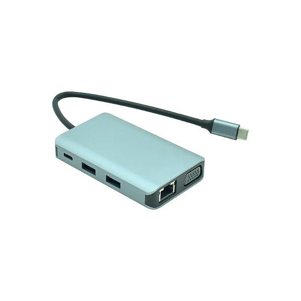Hub USB-C 3.1 Satellite A-HUBC57 7 Portas / HDMI / 3 USB 3.0 / RJ45 / VGA / USB-C Fêmea - Cinza