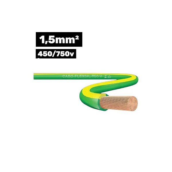 Cabo Flexsil 450/750V 1*1,5mm 100m Verde/Amarelo (Brasileirin)