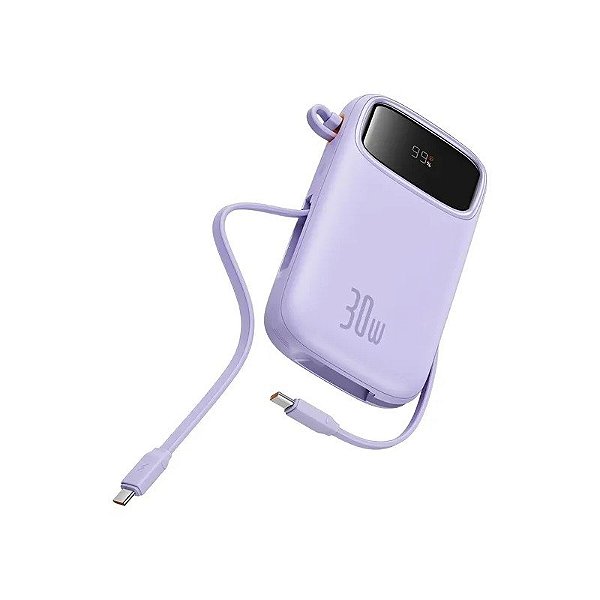 Carregador Portátil Baseus QPOW2 10.000 Mah 30 W USB-A + USB-C + 2 Cabos USB-C - Roxo (P10055008513)