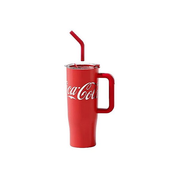 Copo Térmico Coca Cola com Canudo Vermelho 1,2 L