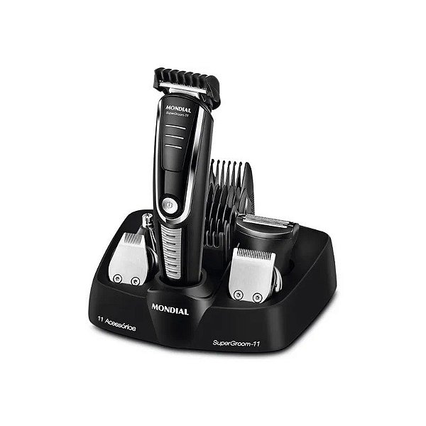 Kit Aparador de Cabelo Mondial BG-05 Super Groom 11 - Preto/Prata