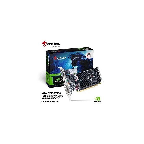 Placa de Vídeo VGA 1GB GT210 Keepdata DDR3 64BITS HDMI/DVI/VGA