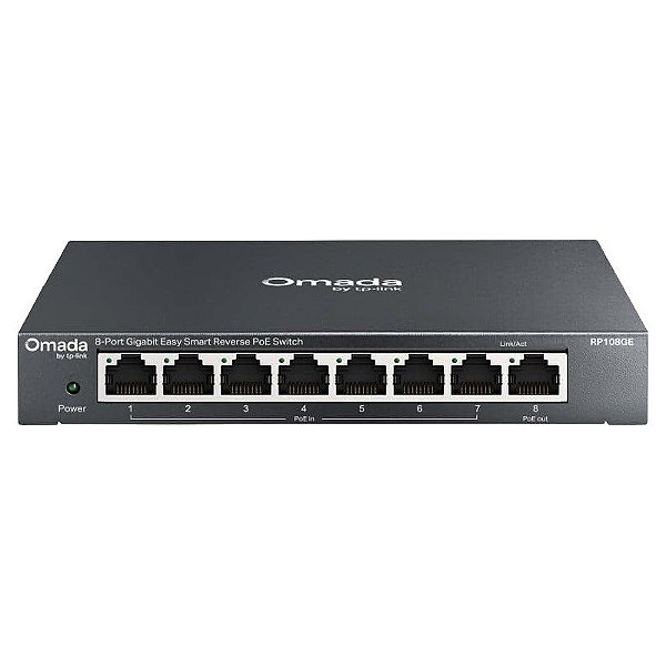 Hub Switch TP-Link TL-RP108GE de 8 portas a 10/100 Mbps com PoE+ de 1 porta