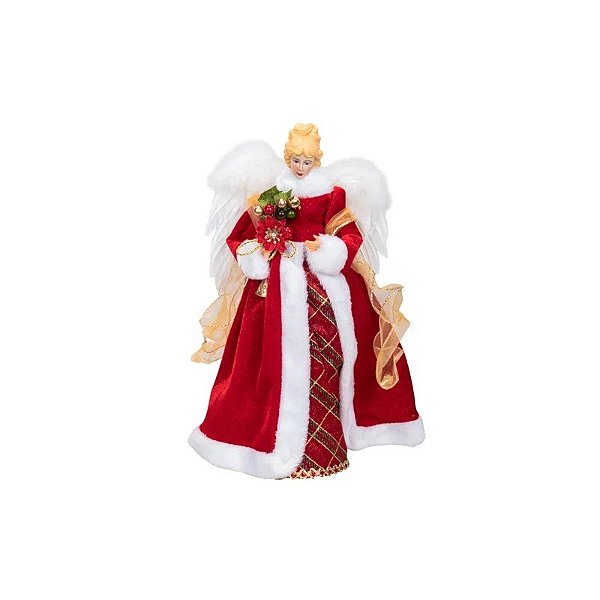 Figura Anjo de Natal Vermelha/Branca 40 cm