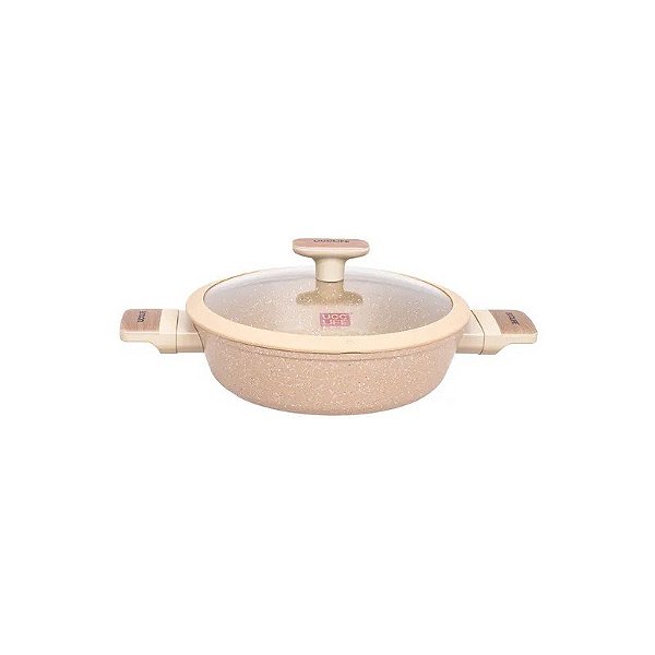 Panela Rasa Antiaderente Ucc Life de 24 cm na Cor Bege Granito