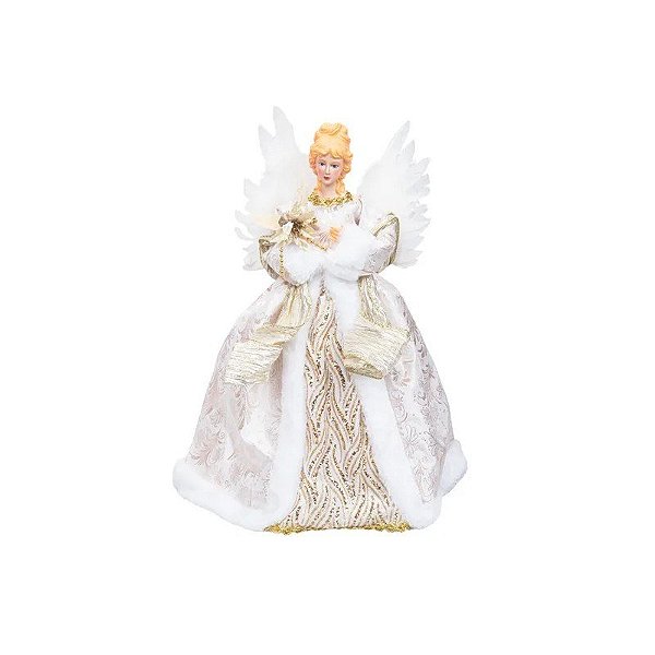 Boneco Anjo de Natal Branco/Dourado 40CM