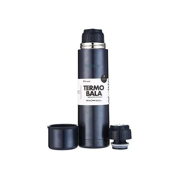 Garrafa Térmica Terrano Bala - 750ML - com Tampa Tipo Mola - Azul Metálico