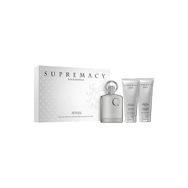 Kit Afman Supremacy Silver Perfume Eau de Parfum Masculino 100ML + Gel de Banho + Loção Corporal