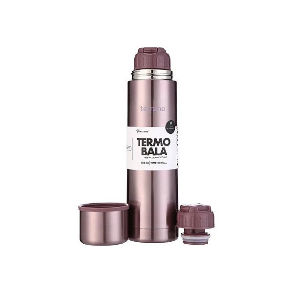 Garrafa Térmica Terrano Bala 750 ML com Tampa Tipo Mola Lilás Metálico