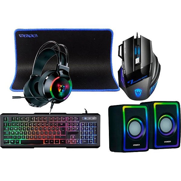 Teclado Gamer Satellite 5 em 1 + Mouse + Mouse Pad + Headset + Caixa de Som KG-53