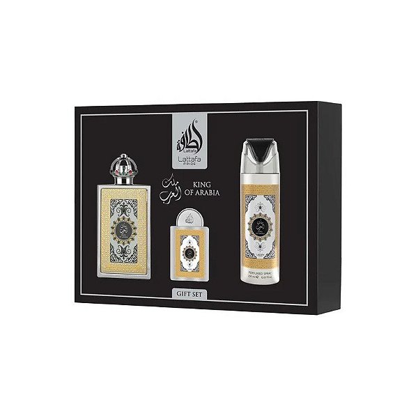 Kit Lattafa King Of Arabia Presente Perfume Eau de Parfum Unissex - 3 Unidades