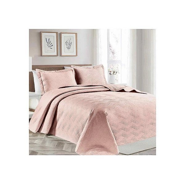 Jogo de Colcha Home Accents King Rosa 3 Peças